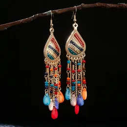 Brincos pendurados clássicos étnicos boêmios longos contas de cristal corful joias femininas cabides de casamento orecchini