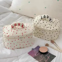 Cosmetic Bags Quiltted Bag Handbag INS Style Korea Large Capacity Heart Makeup Case For Travel Toiletry Storage Washing