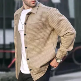 Jaqueta quente masculina pequena quadrada tecido design outono roupas moda outwear cor sólida casual multibolso manga longa topo 240130