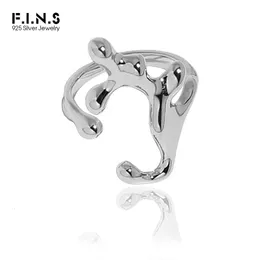 Flossen glänzende unregelmäßige S925 Sterling Silber Open Ring Glattes Zweig für Frauen für Frauen Fingerschmuck 240125