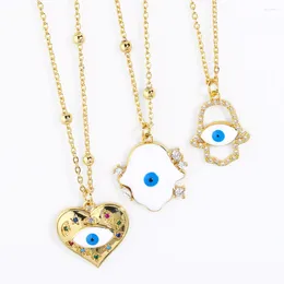 Colares Pingente Esmalte Azul Evil Eye Fatima para Mulheres Cobre Banhado A Ouro Forma de Coração Grego Lucky Jóias Presentes Nkeb755