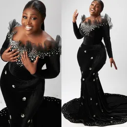 2024 aso ebi black mermaid prom dress crystals beded crystals velvet evening party second stree second birthday condress dresses robe de soiree zj107