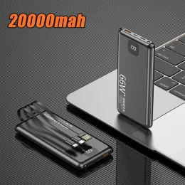 Power Bank de carregamento super rápido de 66 W 20000mAh cabo integrado Powerbank para iPhone 12 Xiaomi Samsung com luz LED