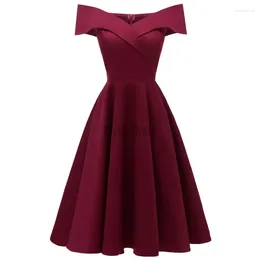 Casual Dresses Spring Dress for Women Cotton Blend Solid Slash Neck Party Elegant Clothes Midun-Length midje Prom