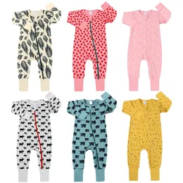 Våren långärmad djur trycker Baby Boys Girls Rompers Cotton Jumpsuits Kids kläder klättrar kostymer Suttont dragkedja nattkläder 240118