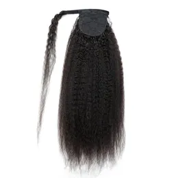 Kinky rak hästsvans mänsklig hår 65G100G145G Wrap Around Clip in Natural Black Remy Indian Yaki 240130