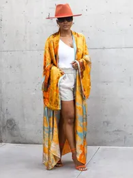 Kadın Mayo Edolynsa Gold Bohem Baskısı Uzun Kimono Sargı Elbise Bikini Örtü Yaz Kıyafetleri Kadınlar Plaj Giyim Yayını Yüzme Takım