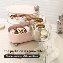 1pc PinkWhite Rotating Jewelry Storage Box 3 Layers Plastic Stand Earrings Ring Cosmetics Beauty Organizer 240125