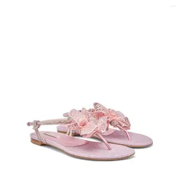 Sapatos de vestido sandálias rosa gladiador flor decoração plana com saltos sólidos tornozelo cinta meninas estilo sexy sandale a talons femmes