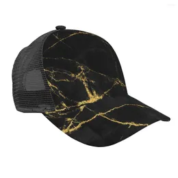 Ball Caps Black And Gold Marble Texture 3D Print Curved Brim Mesh Baseball Cap Casual Sun Hat For Men Women