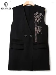 Gilet da donna BirdTree 30% cashmere 70% lana giacca lavorata a maglia da donna scollo a V temperamento retrò pendolari cardigan gilet 2024 primavera C41829QD