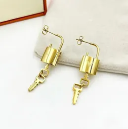 Nice Gold lock key pendant earrings Designer Jewelry Ear studs set charm Women Earring Best Christmas Gift Bridal Jewelry Earrings sparkling marquise earrings + Box