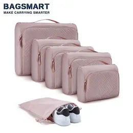 Bagsmart 6 Set Packing Cubes For Suitcases Travel Quilted Look Travel Organizer Cubes Bagage Organizer Cubes With Shoes Bag 240125