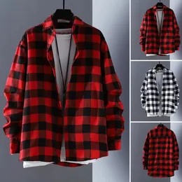Primavera casaco elegante cor combinando primavera casaco xadrez impressão masculina outono camisa botões finos camisa de outono roupas masculinas 240122