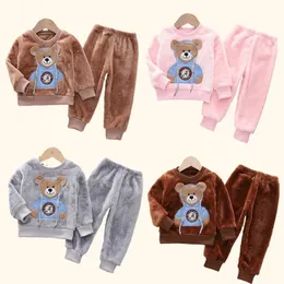 Autumn Winter Children Clothing Baby Pyjamas Set Thick Flanell Fleece Child Sleepwear 2st Set Warm Home Suits Kids kläder 240123