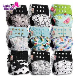 Littles Bloomz 9 pçs/set BAMBU CARVÃO Lavável Real Pano Bolso Fralda 9 fraldas/fraldas e 0 inserção em um conjunto Navio Livre 240130