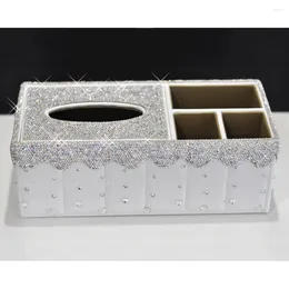 Car Organizer Luxury Crystal Rhinestone Beauty Decor Tissue Box With Storage Function Cover For Home Multifunction