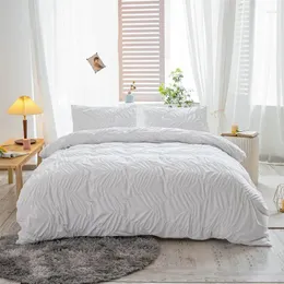 Sängkläder set mwswl täcke täckning uppsättning 3 -stycken våg veckad broderi vanlig färg housse de couette inkluderar kuddar ingen täcke