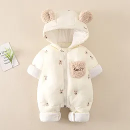 AYNIGIELL Winter Baby Jumpsuit Thick Warm Infant Hooded Inside Fleece Rompers born Boy Girl Overalls Outerwear Baby Sets 240127