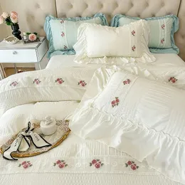 Elegante laço bolha gaze conjunto de capa edredão com folha cama estilo princesa pele macia amigável conjuntos românticos franceses 240131