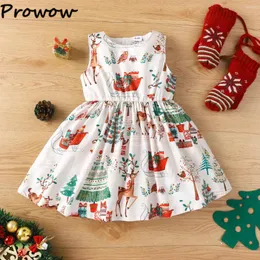 女の子のドレスProwow 2-6Y幼児のクリスマスドレス女の子のクリスマスプリントのノースリーブパーティーの年の子供衣装の子供服