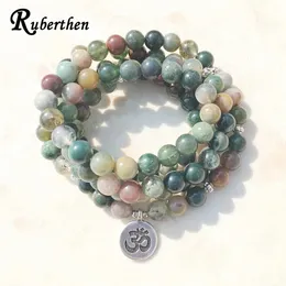 Ruberthen design feminino yoga wrap pulseira na moda índia pedra pulseira ou colar 108 mala 8 mm fantasia pedra contas pulseira 240123