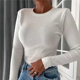 Autumn Winter Simple Solid rund nacke långärmad stickade toppar för kvinnor blusa mujer moda 2023 Roupas femininas tshirts 240130