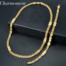 Luxo 18k cor de ouro 7mm corrente para homens mulheres pulseira colar conjunto de jóias moda festa presentes de natal acessórios 240130