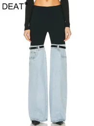 Deat Fashion Womens Jeans High Waist Straight Patchwork PU 가죽 버클 스트리트웨어 데님 바지 스프링 트렌드 17A2013H 240201