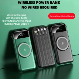 Three-In-One Wireless Charging Power Bank Built-In Four-Wire Power Bank 30000mAh Large Capacity External Battery Free Shipping