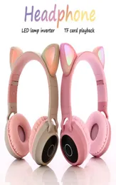 ピンク猫の耳ヘッドバンドワイヤレスヘッドフォンLEDノイズキャンセルイヤホンヘッドセットサポートTFカード35 mm HD Microphone4495049付きプラグ