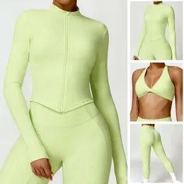 Lu Align Lu Yoga Sport 3 Series 88 Align Piece Suit Set Jacke V-förmiger Saum Reißverschluss BH mit Twist Rückenfreier Neckholder Butt Lift Hose Workout Gry LL LL Lemon