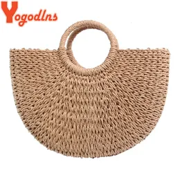 Yogodlns Fashion Moon Straw Handbags Women Summer Beach Bag Bag Rattan Legal Vintage Woven Handbag للنساء Bolsa Femme 240124