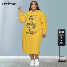 Plus Size Dress L-5XL Kvinnor Hoodies Letter Tryck Lös avslappnad klänning Tickor Vinterkläder Maxi klänningar Partihandel Drop 240129