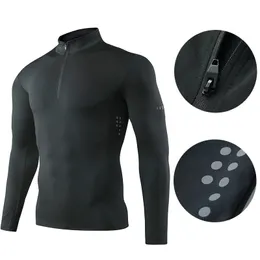 Mens Sports Tshirt Långärmad topp Gymkläder Fitness Compression Shirt Half Zip Pullover Quick Dry Sportswear 240124