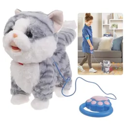 Realistic Walking Cat Toy Electronic Plush Pet Leash Control Cat Toy Kid Interactive Crawl Learning Toy Toddler Fun Gift 240119