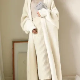 Maglieria da donna 2024 Inverno Casual Coreano Punto Aperto Maglione Delle Signore di Modo Allentato Lungo Finto Cardigan Calore Più Maglioni Panni