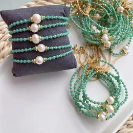 Braccialetti a maglie Bracciale intrecciato fatto a mano con perle d'acqua dolce naturali in cristallo colorato di Boemia per donne e ragazze regolabili
