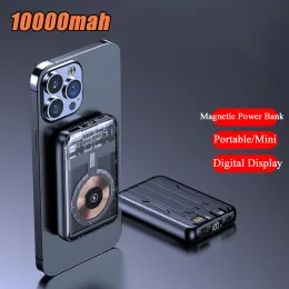 Магнитное беспроводное зарядное устройство Qi, 10000 мАч, прозрачный внешний аккумулятор для iPhone 14, 13, 12 серии, мини-Powerbank для Xiaomi, Huawei, Samsung
