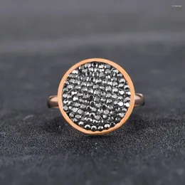 Eheringe FlyMango Rose Gold Farbe Runde Form Schmuck Edelstahl Schwarz Strass Für Frauen Anneau FR18031