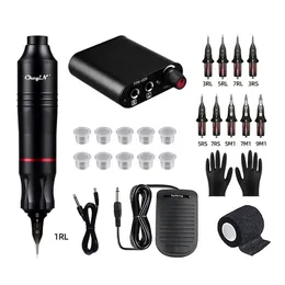 Kit de tatuagem conjunto completo sem fio máquina rotativa caneta dc interface com cartucho agulhas maquiagem permanente 240123