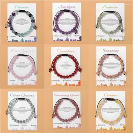 Urok Bracelets Kamień naturalny 8 mm z koralikami Bransoletka z ręcznie robioną regulowaną energią leczenia Reiki Yoga Prezenty Boguinki