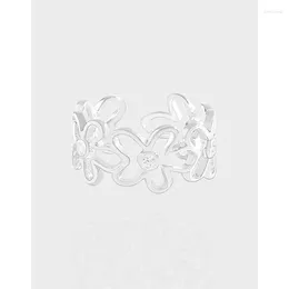 Klusterringar ihåliga blommor zirkonia S925 sterling silver bred justerbar midfinger mode fina smycken kvinnor tillbehör