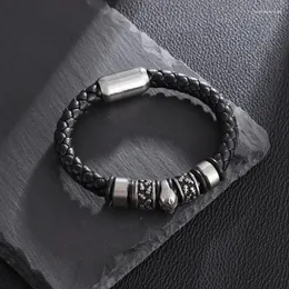 Collane con ciondolo Moda Gotico Teschio In Pelle Intrecciata Con Fibbia Magnetica Bracciale Da Uomo Stile Punk Personalizzato Gioielli Di Tendenza Hip Hop