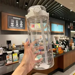 زجاجات المياه 1.5/2Liter Sport Straw Bottle مع زمن زمني المقياس الزمني الصيف الصيف الصيفي كوب بارد