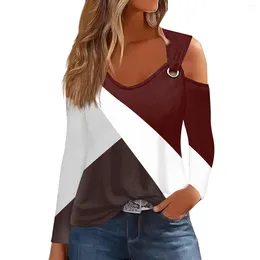 T-shirt da donna T-shirt allentata moda Manica lunga Anello in metallo Stampa geometrica Top casual Taglia Y2k Top Carina Canotta di lusso