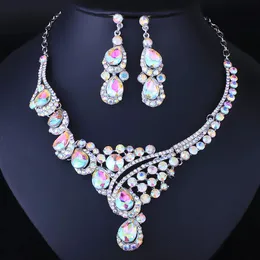 Farlena smycken multicolor crystal rhineatones halsband set för kvinnor bröllop engagemang tillbehör mode brud smyckesuppsättningar 240122