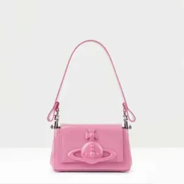 22% OFF Designer handbag Pink Bag for Empress Dowager Xis Underarm Saturn Lacquer Leather Bright Face Handheld Spicy Girl Small Square Versatile