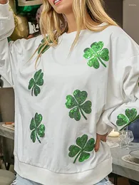 Hoodies femininos Y2K Mulheres Irlandês St Patricks Day Moletom Shamrock Clover Manga Longa Tripulação Pescoço Camisas Losse Fit Tops Pulôver