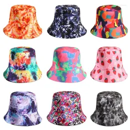 Berets 2024 3D Bucket Hat Men Printed Tie Dyed Fisherman Caps Streetwear Hats Women Hip Hop Beach Cap Unisex Outdoor Sunscreen